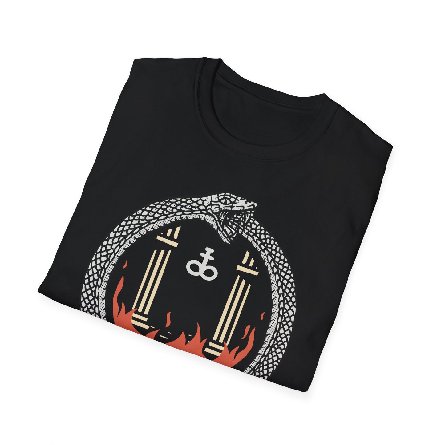Unleash Your Inner Fire: Mystic Ouroboros & Leviathan Cross T-Shirt | Eternal Alchemy Symbol Tee