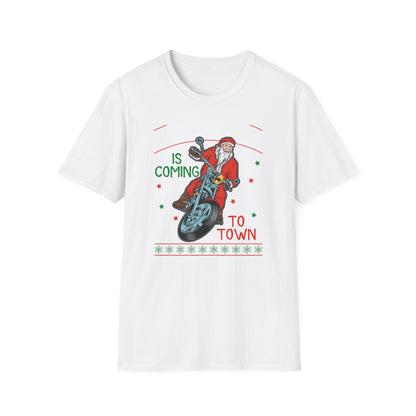 Epic Santa Biker T-Shirt - Cool Christmas Motorcycle Tee | Funny Holiday Rider Apparel Gift for Men & Women | 'Santa Is Coming To Town'