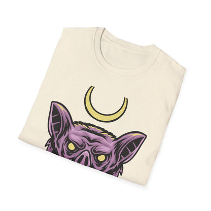 Mystical Crescent Moon Bat Creature T-Shirt - Gothic Vampire Beast Tee for Dark Fantasy & Horror Fans