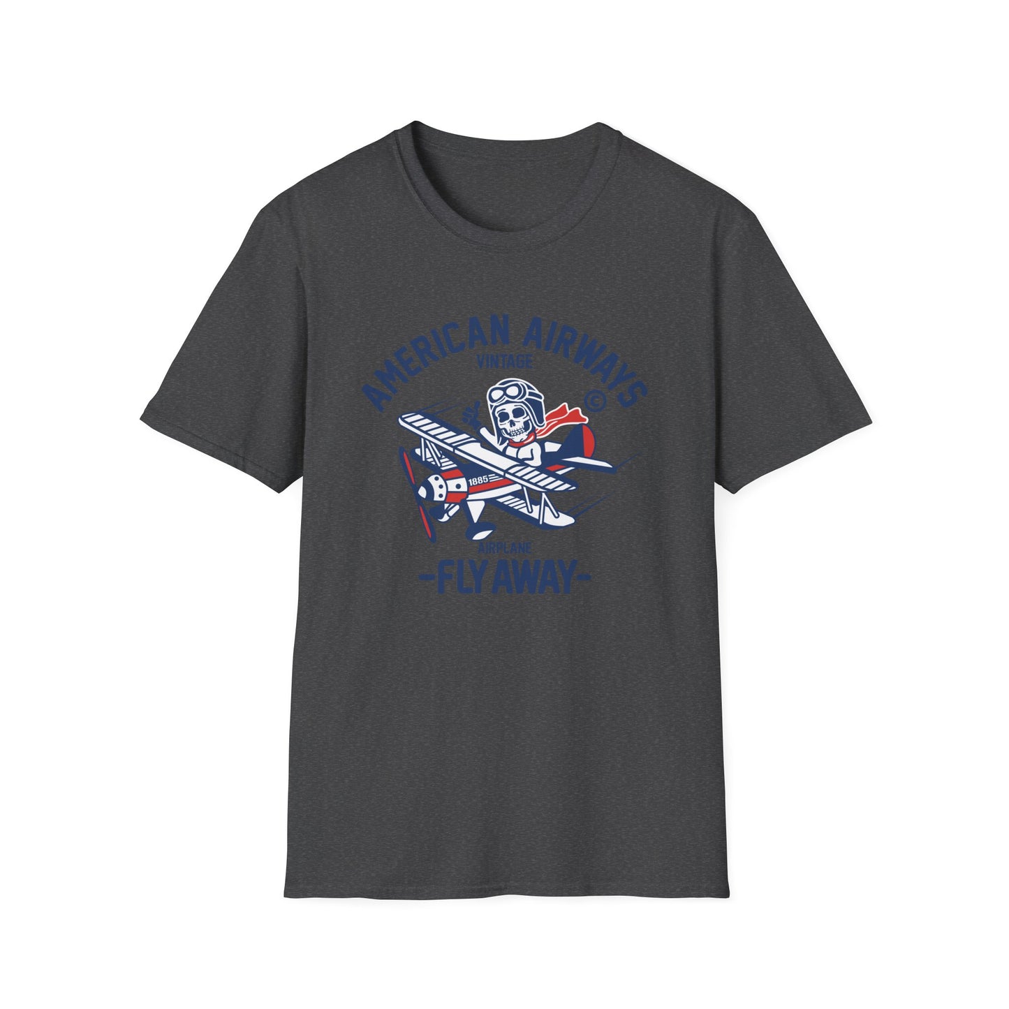 Vintage Skeleton Pilot Biplane T-Shirt - American Airways Fly Away Retro Aviation & Thrilling Thumbs Up Tee