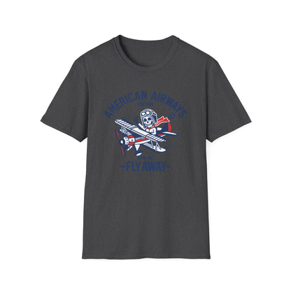 Vintage Skeleton Pilot Biplane T-Shirt - American Airways Fly Away Retro Aviation & Thrilling Thumbs Up Tee