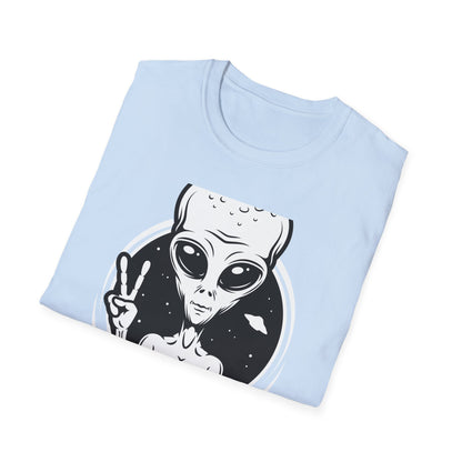 Awesome Peace Sign Alien T-Shirt | Retro Sci-Fi Space Lover UFO Graphic Tee | Unique Extraterrestrial Design