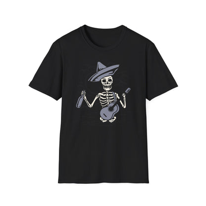 Screaming Skeleton Mariachi Band T-Shirt | Edgy Guitar & Tequila Skull Tee for Music Lovers & Day of the Dead Fans