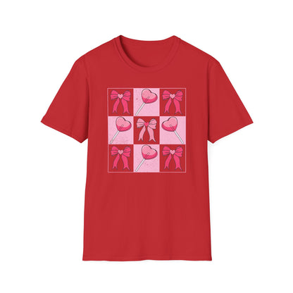 Distressed Pink Bows & Heart Lollipops T-Shirt | Sweet Grunge Love Core Aesthetic Tee for Women & Teens