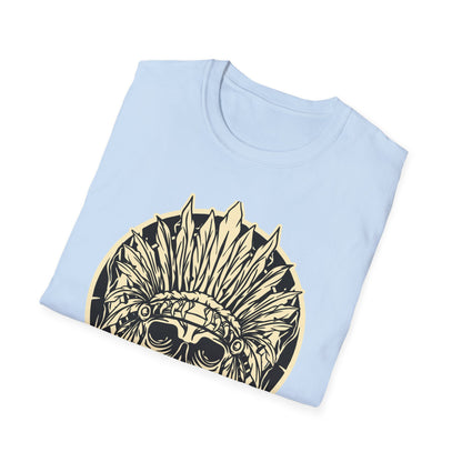 Striking Feather Headdress Skull T-Shirt | Mystic Tribal Warrior Graphic Tee | Bold Unique Apparel for Edgy Souls