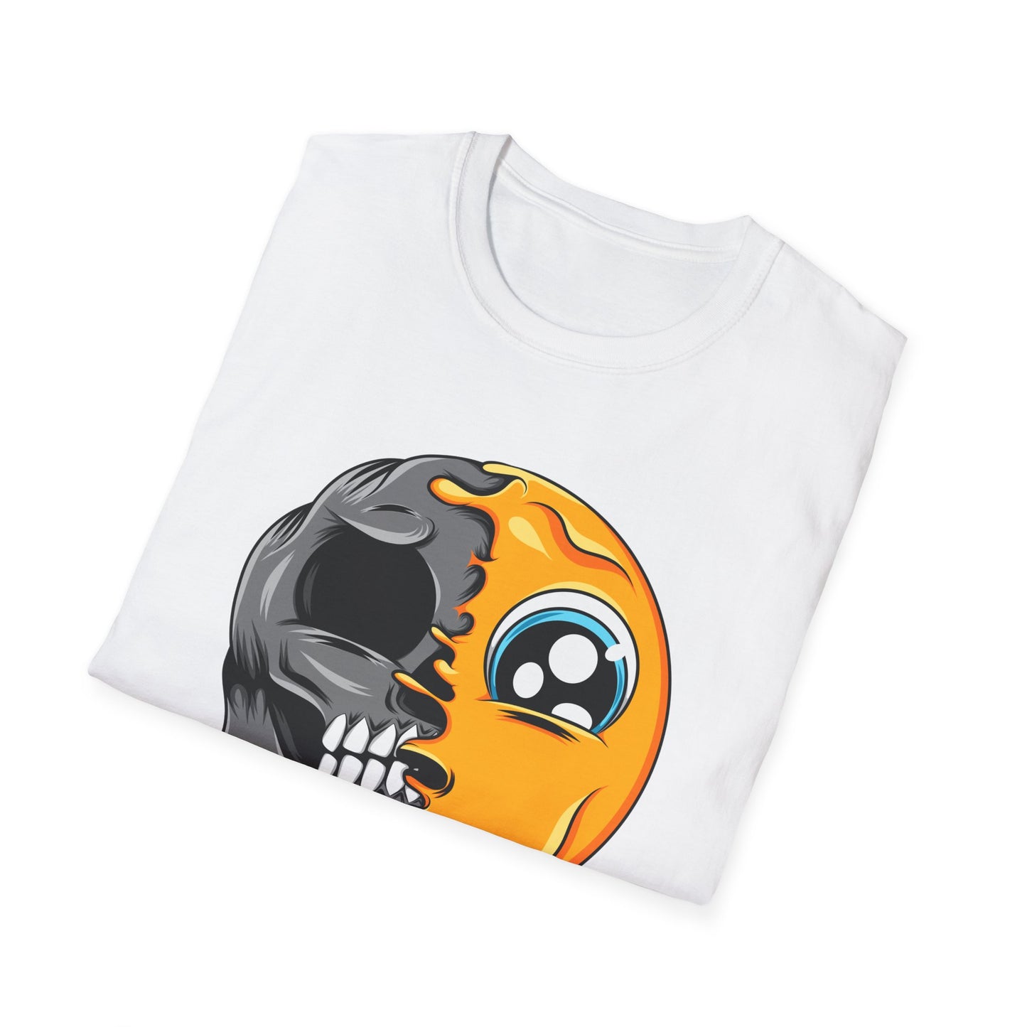 Unique Melting Skull & Pleading Emoji T-Shirt | Duality Graphic Tee for Edgy, Expressive Style