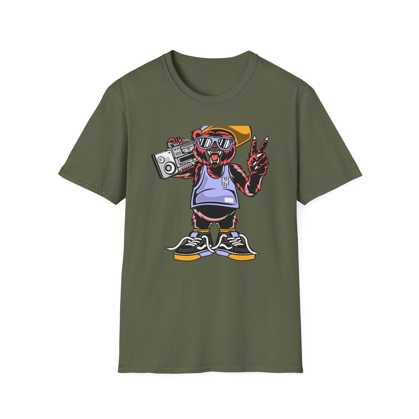 Rad Hip Hop Bear Boombox T-Shirt - Retro Street Style Graphic Tee for Music Lovers & 90s Fans