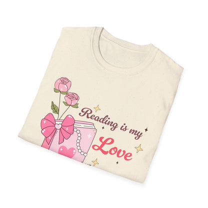 Enchanting "Reading is my Love" T-Shirt for Bookworms | Cute Pink Book & Roses Tee | Ultimate Gift for Avid Readers