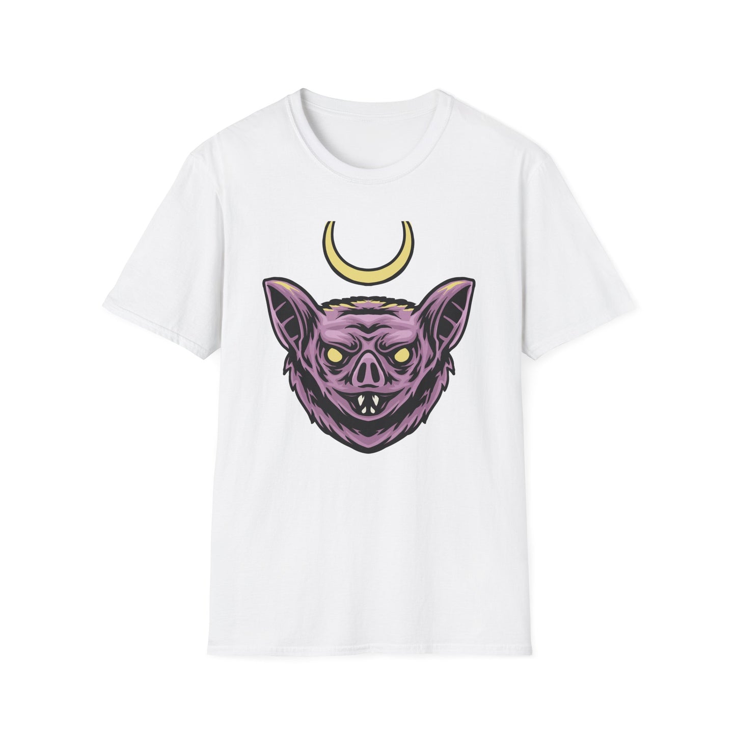 Mystical Crescent Moon Bat Creature T-Shirt - Gothic Vampire Beast Tee for Dark Fantasy & Horror Fans