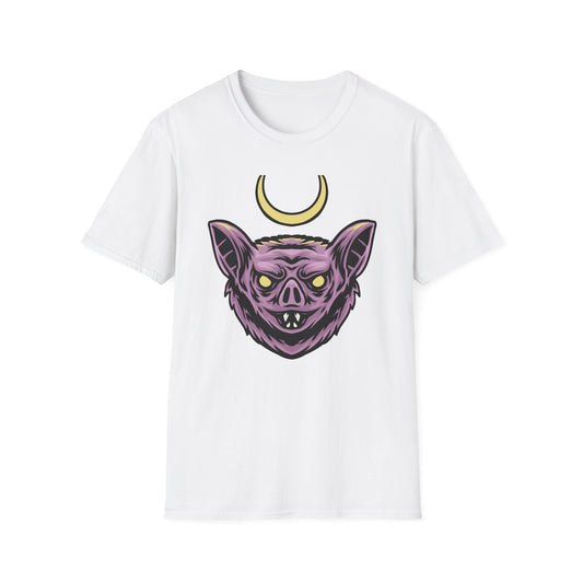 Mystical Crescent Moon Bat Creature T-Shirt - Gothic Vampire Beast Tee for Dark Fantasy & Horror Fans