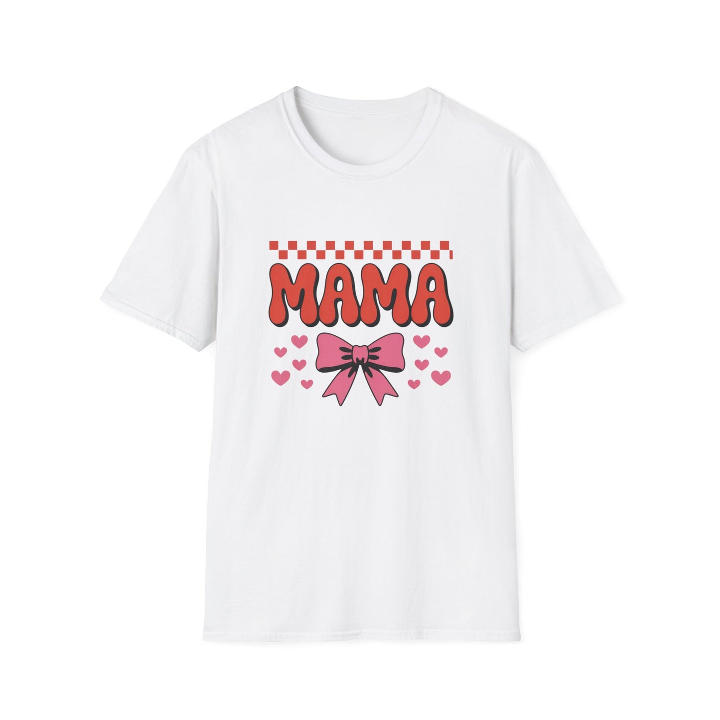 Retro Mama T-Shirt - Cute Pink Bow & Hearts Tee | Perfect Mother's Day Gift for Groovy Moms & New Moms