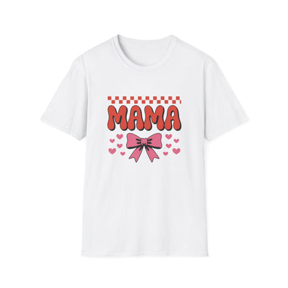 Retro Mama T-Shirt - Cute Pink Bow & Hearts Tee | Perfect Mother's Day Gift for Groovy Moms & New Moms