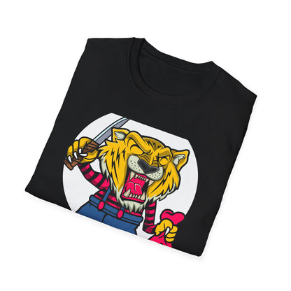 Fierce Tiger Hustler T-Shirt: Bold Roaring Gangster Streetwear Graphic Tee with Knife & Money Bag