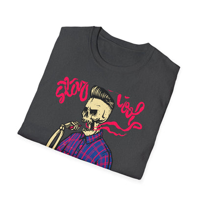 Stay Cool Skeleton Vaper T-Shirt | Edgy Greaser Pompadour Tee for Rockabilly & Alternative Style Fans