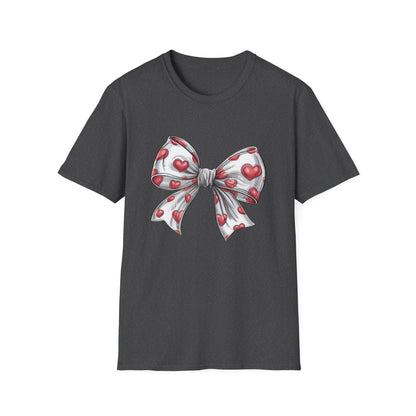 Charming Red Heart Bow T-Shirt - Sweet Valentine's Day & Love Graphic Tee for Women & Girls