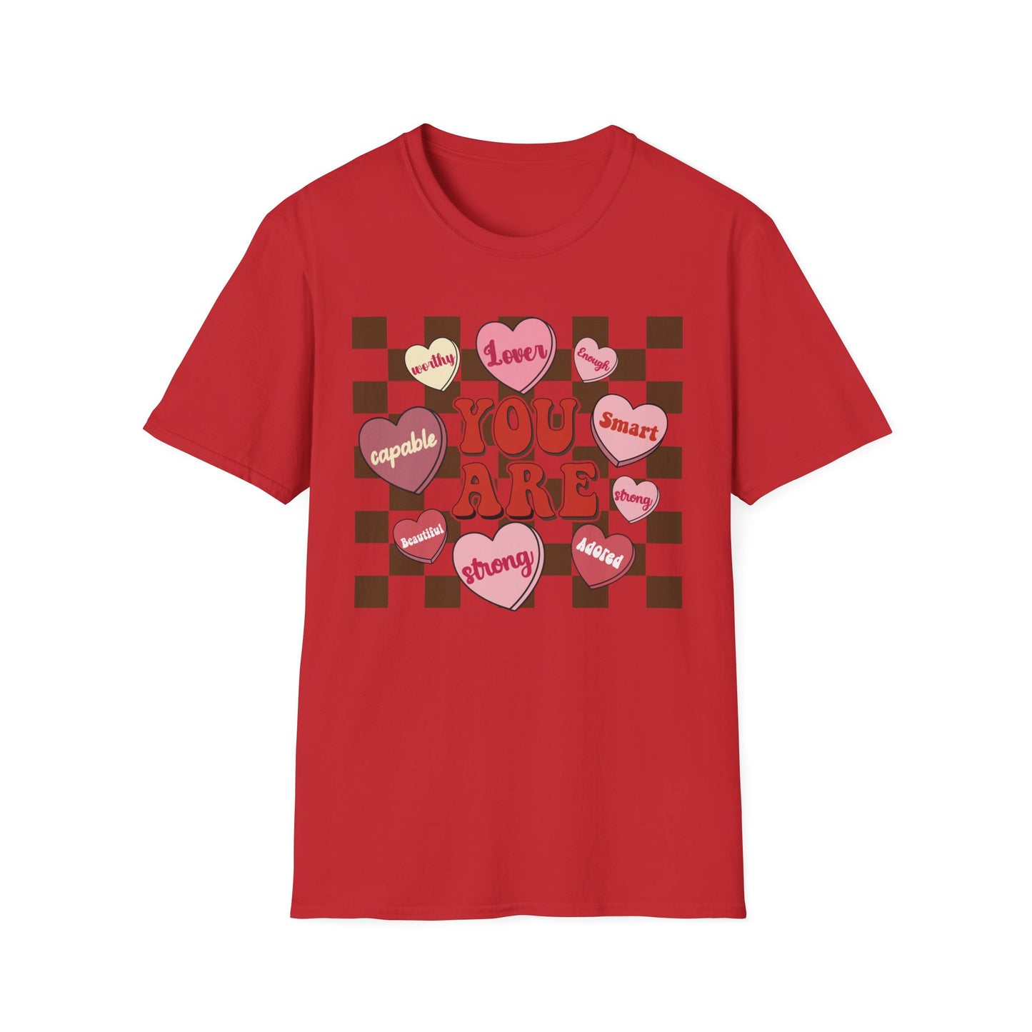 Empowering 'You Are' Positive Affirmation T-Shirt - Retro Candy Heart Self-Love Tee for Women & Teens - Ultimate Confidence Booster Gift