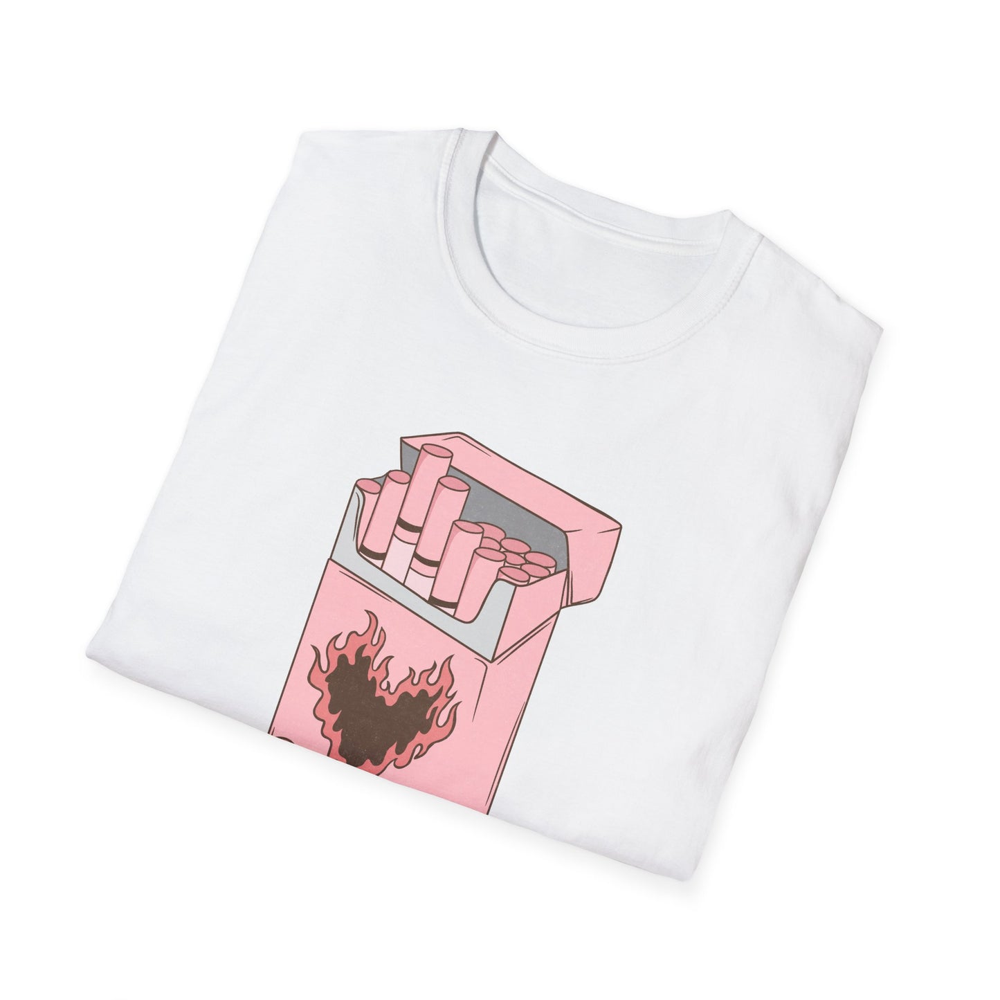 Unique Self Love T-Shirt | Pink Retro Cigarette Pack & Flaming Heart Design | Empowering Aesthetic Tee