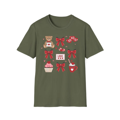 Adorable Valentine's Day Love T-Shirt | Cute Teddy Bear XOXO Heart Balloons & Sweet Treats Tee | Perfect Romantic Gift for Her
