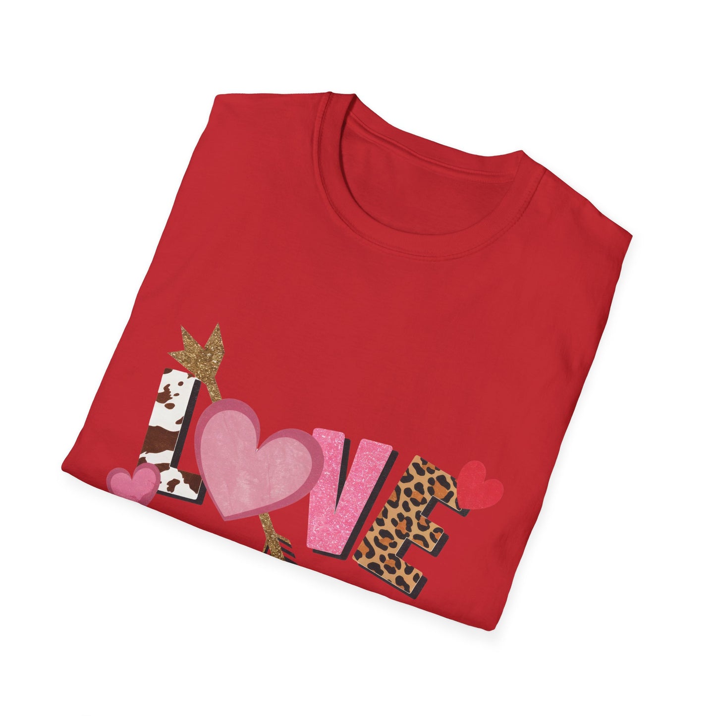 Chic LOVE T-Shirt with Sparkling Glitter Hearts & Bold Animal Print | Trendy Valentine's Day & Everyday Fashion Tee for Her
