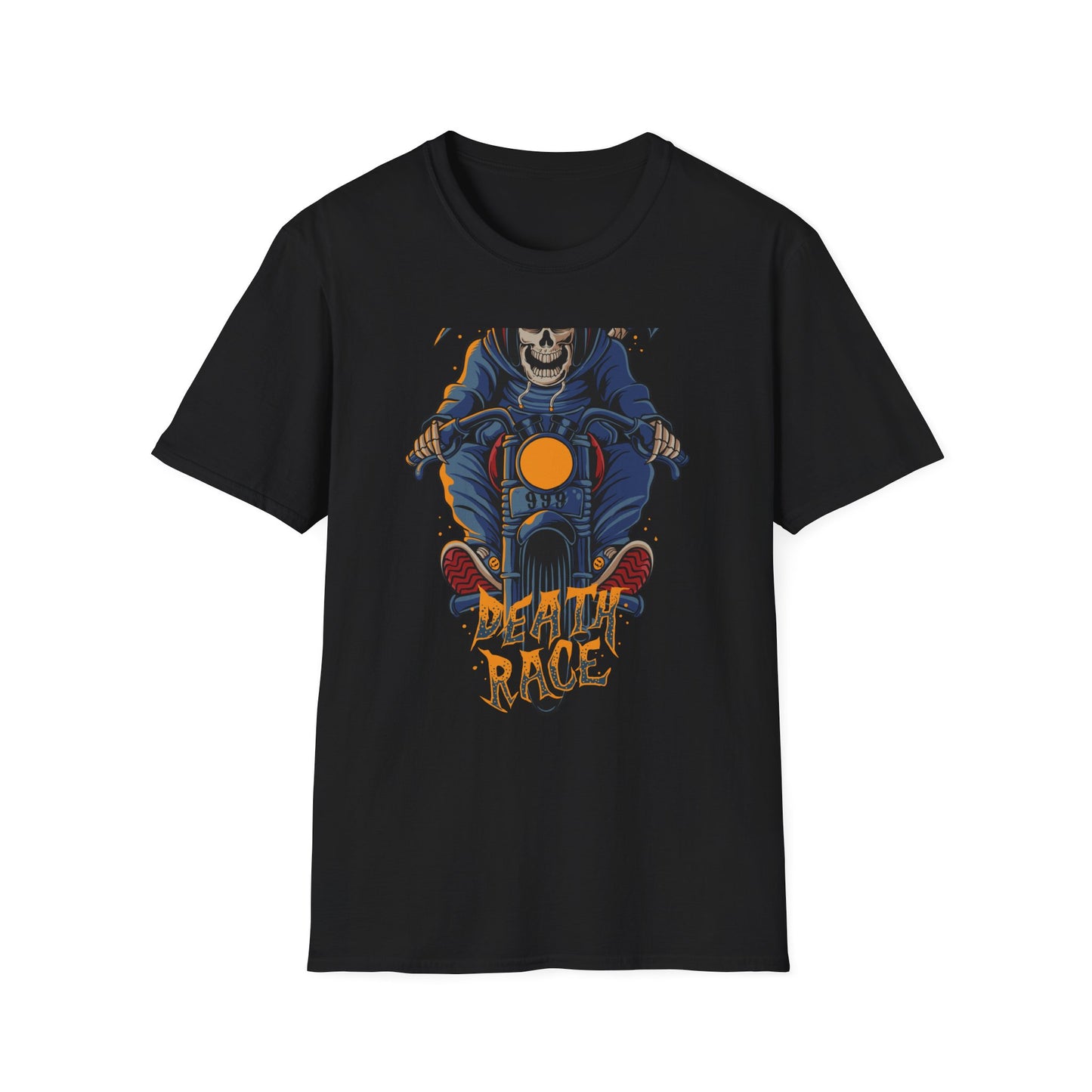 Epic Grim Reaper Biker T-Shirt | 'Death Race' Skeleton Motorcycle Graphic Tee for Bold Riders & Edgy Streetwear Fans