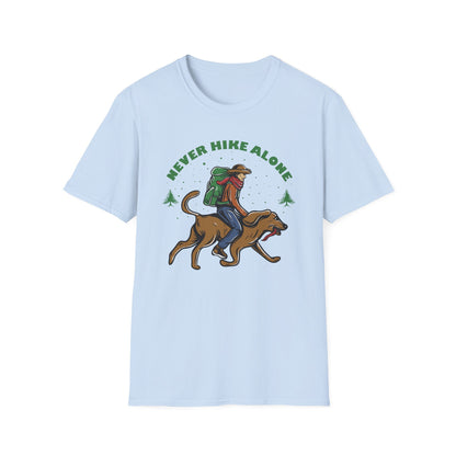 Never Hike Alone T-Shirt | Epic Hiker & Dog Lover Tee for Outdoor Adventures | Companion Goal Shirt Gift