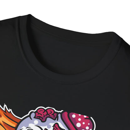 Spooky Zombie Clown Skull T-Shirt - Creepy Horror Fan Graphic Tee for Halloween & Edgy Style