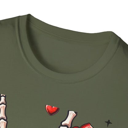 Unleash Your Dark Romance: 'Loved to Dead' Skeleton Rock Hand Rose T-Shirt | Edgy Gothic Valentine's Gift