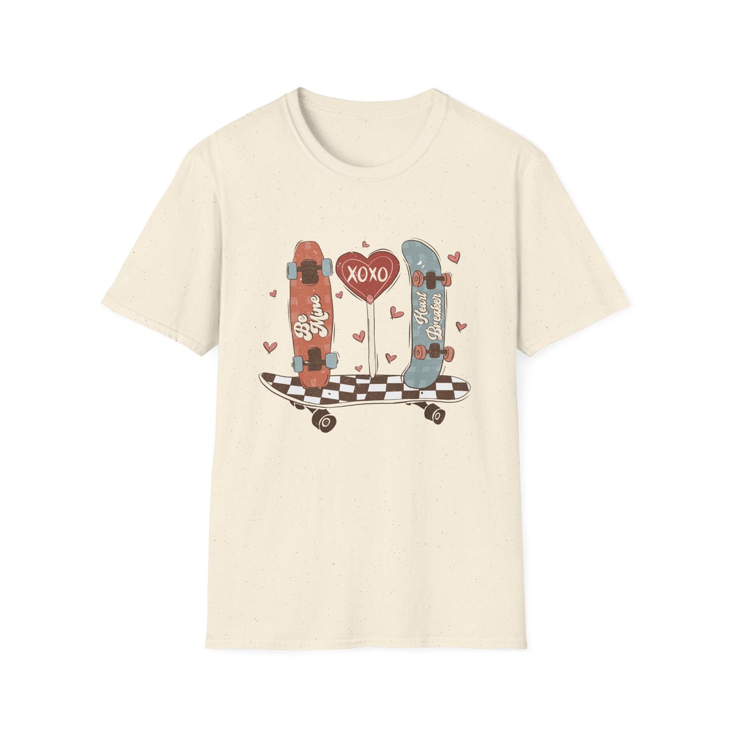 Retro Skateboard Valentine's T-Shirt | Be Mine Heart Breaker XOXO Tee | Trendy Vintage Skater Love Graphic Shirt