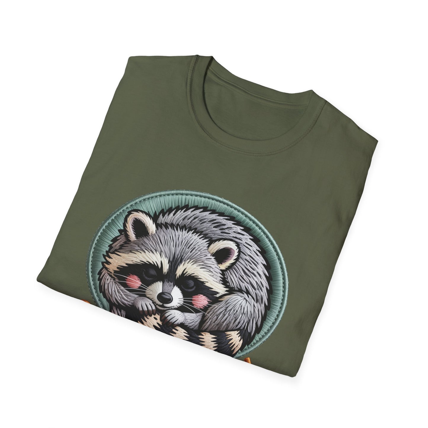 Adorable "Snack Fueled" Raccoon T-Shirt | Cozy Embroidered Look Tee | Ultimate Cute Animal & Snack Lover Gift!