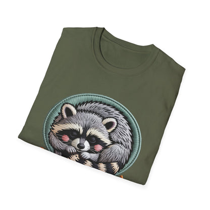 Adorable "Snack Fueled" Raccoon T-Shirt | Cozy Embroidered Look Tee | Ultimate Cute Animal & Snack Lover Gift!