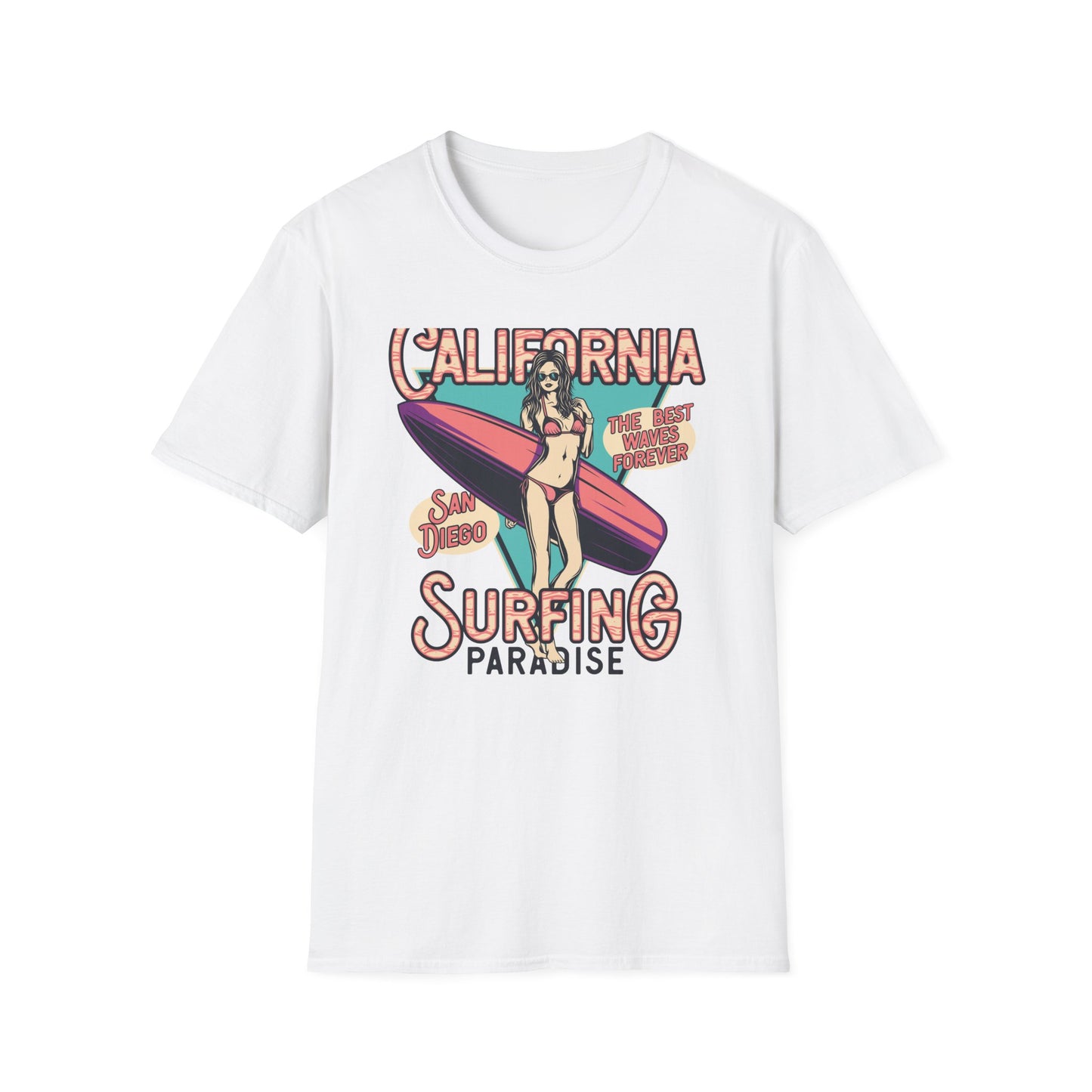 California Surfing Paradise T-Shirt | Retro San Diego Beach Babe Tee - Iconic Summer Waves & Vacation Apparel