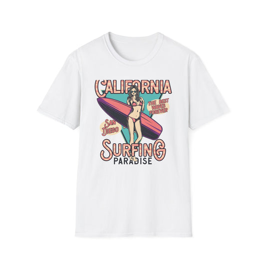 California Surfing Paradise T-Shirt | Retro San Diego Beach Babe Tee - Iconic Summer Waves & Vacation Apparel