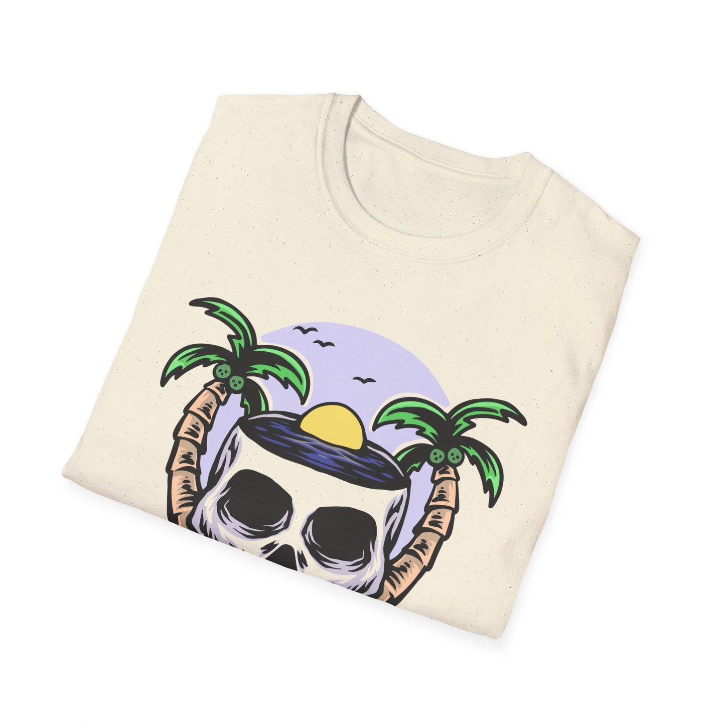 Vibrant Tropical Skull T-Shirt | Beach Sunset & Palm Tree Design | Unique Summer Vacation Tee | Cool Edgy Casual Wear