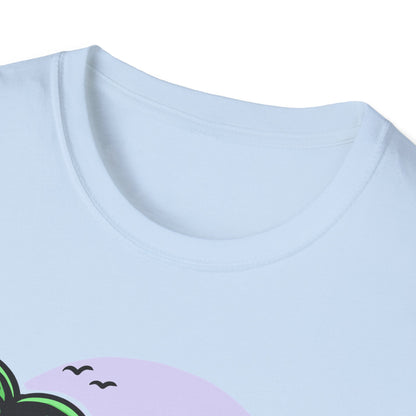Vibrant Tropical Skull T-Shirt | Beach Sunset & Palm Tree Design | Unique Summer Vacation Tee | Cool Edgy Casual Wear