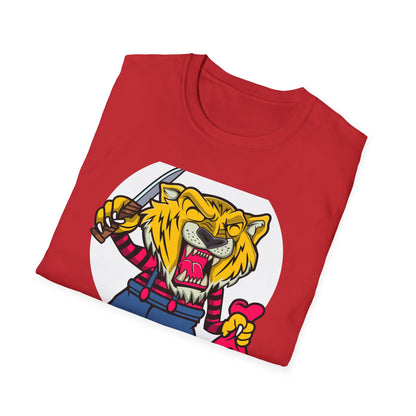 Fierce Tiger Hustler T-Shirt: Bold Roaring Gangster Streetwear Graphic Tee with Knife & Money Bag