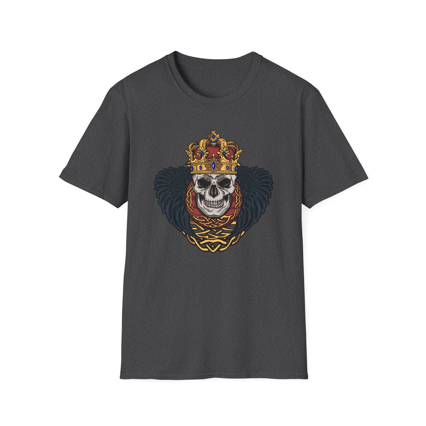 Majestic Regal Skull T-Shirt | Crowned King Skull with Dark Wings & Celtic Knot | Gothic Fantasy Apparel Gift