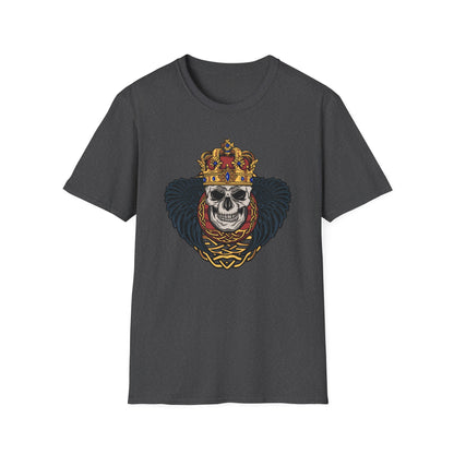 Majestic Regal Skull T-Shirt | Crowned King Skull with Dark Wings & Celtic Knot | Gothic Fantasy Apparel Gift