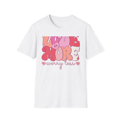 Groovy "LOVE MORE worry less" T-Shirt | Retro Happy Heart Tee | Positive Vibes Apparel for All | Inspiring Gift