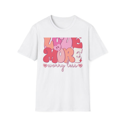 Groovy "LOVE MORE worry less" T-Shirt | Retro Happy Heart Tee | Positive Vibes Apparel for All | Inspiring Gift