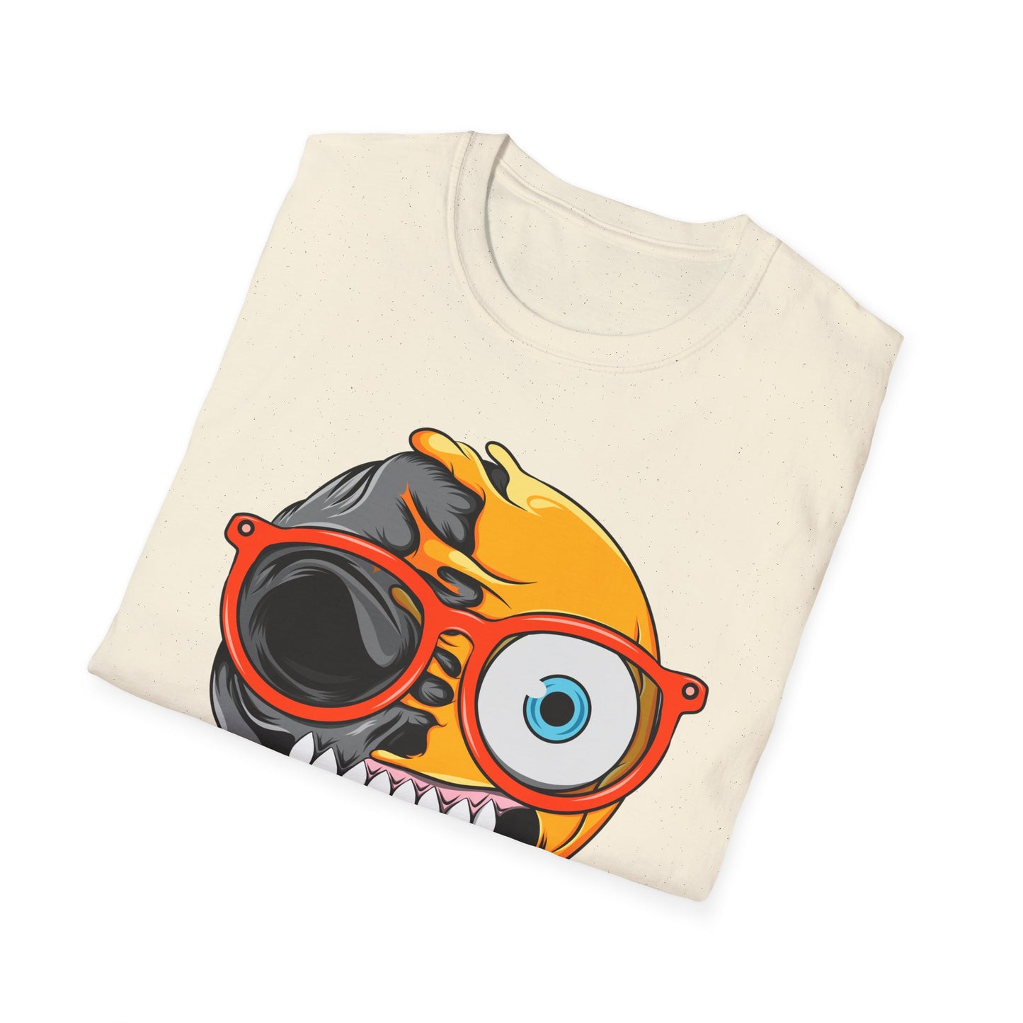 Bold Melting Emoji Skull T-Shirt | Unique Split Face Graphic Tee | Edgy Dual Personality Statement Top