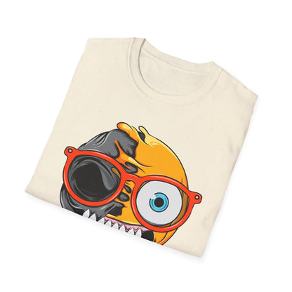 Bold Melting Emoji Skull T-Shirt | Unique Split Face Graphic Tee | Edgy Dual Personality Statement Top