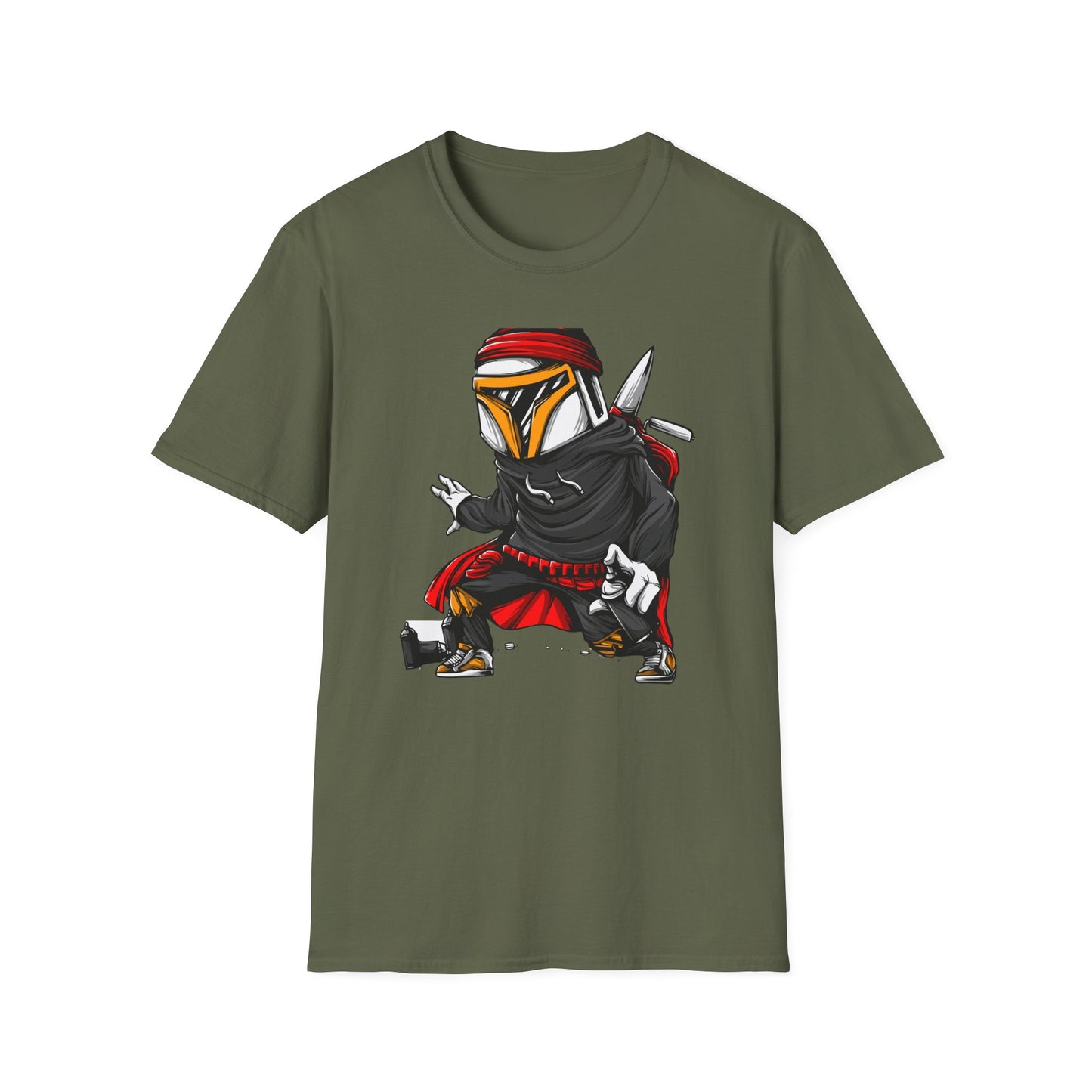 Epic Urban Mandalorian Graffiti Artist T-Shirt | Unique Sci-Fi Street Art Tee | Cool Bounty Hunter Fan Gift