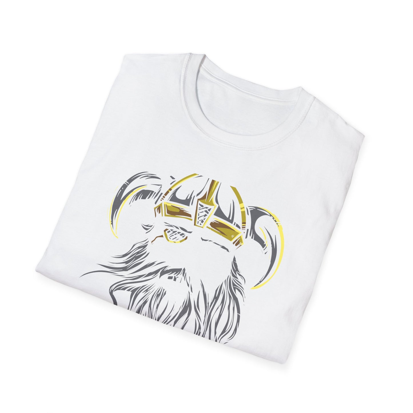 Majestic Viking T-Shirt: Legendary Norse Warrior with Golden Horned Helmet & Braided Beard - Epic Men's Tee Gift