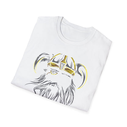 Majestic Viking T-Shirt: Legendary Norse Warrior with Golden Horned Helmet & Braided Beard - Epic Men's Tee Gift