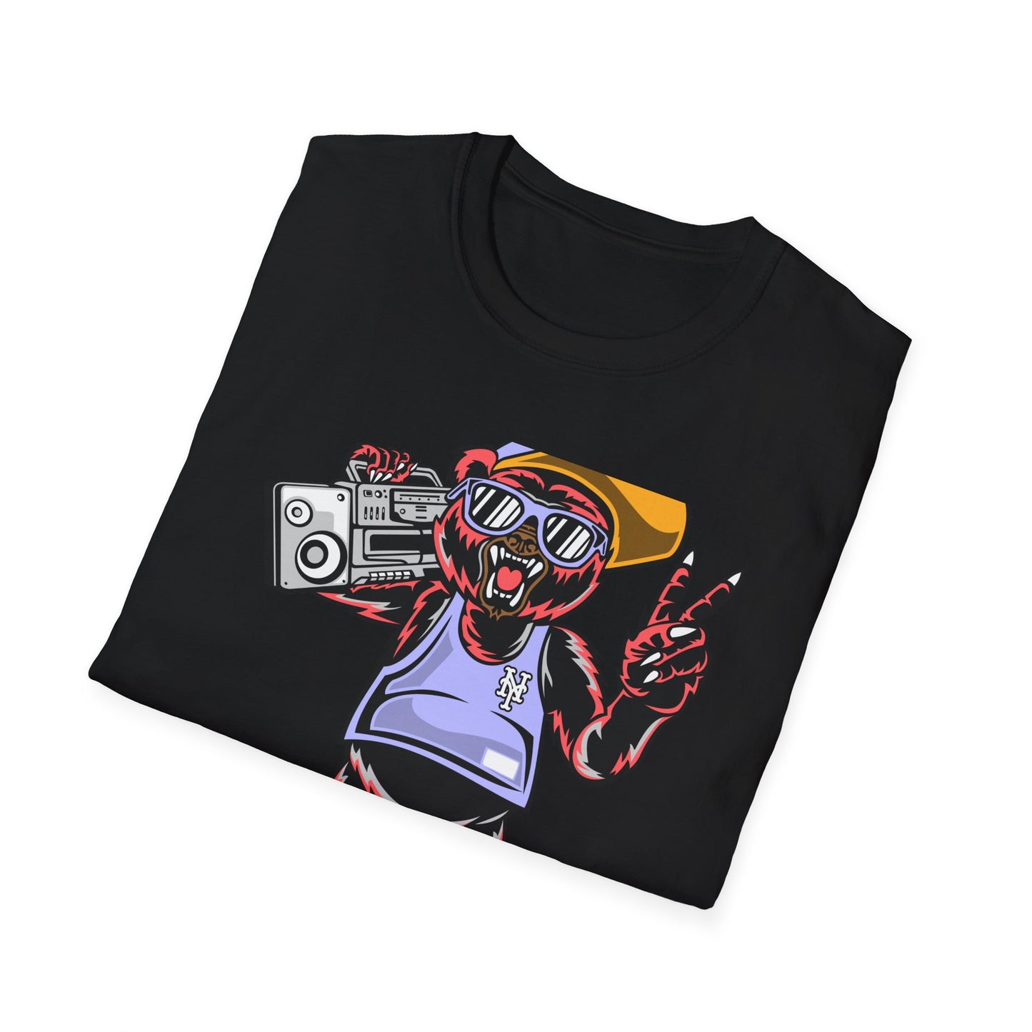 Rad Hip Hop Bear Boombox T-Shirt - Retro Street Style Graphic Tee for Music Lovers & 90s Fans