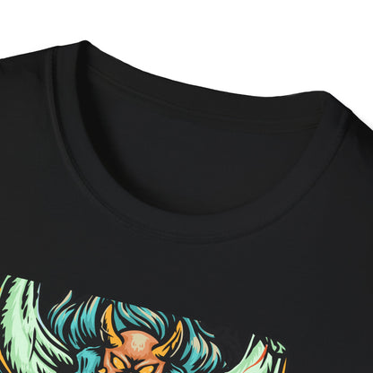 Vibrant Oni Demon Mask T-Shirt | Epic Japanese Folklore Monster Tee | Bold Streetwear & Goth Style Apparel