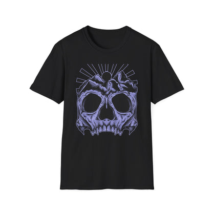 Mystical Mountain Skull T-Shirt | Striking Dark Art Tee with Cosmic Rays - Unique Gothic Nature Graphic for Adventurers & Aesthetic Lovers