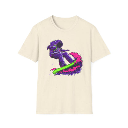 Vibrant Astronaut Surfing T-Shirt - Epic Space Wave Design for Sci-Fi & Surf Lovers | Unique Cosmic Apparel