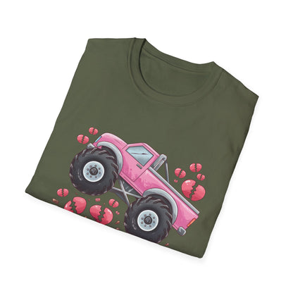Epic Heart Crusher Monster Truck T-Shirt | Anti-Valentine's Day Breakup Tee | Sarcastic Love Humor Top