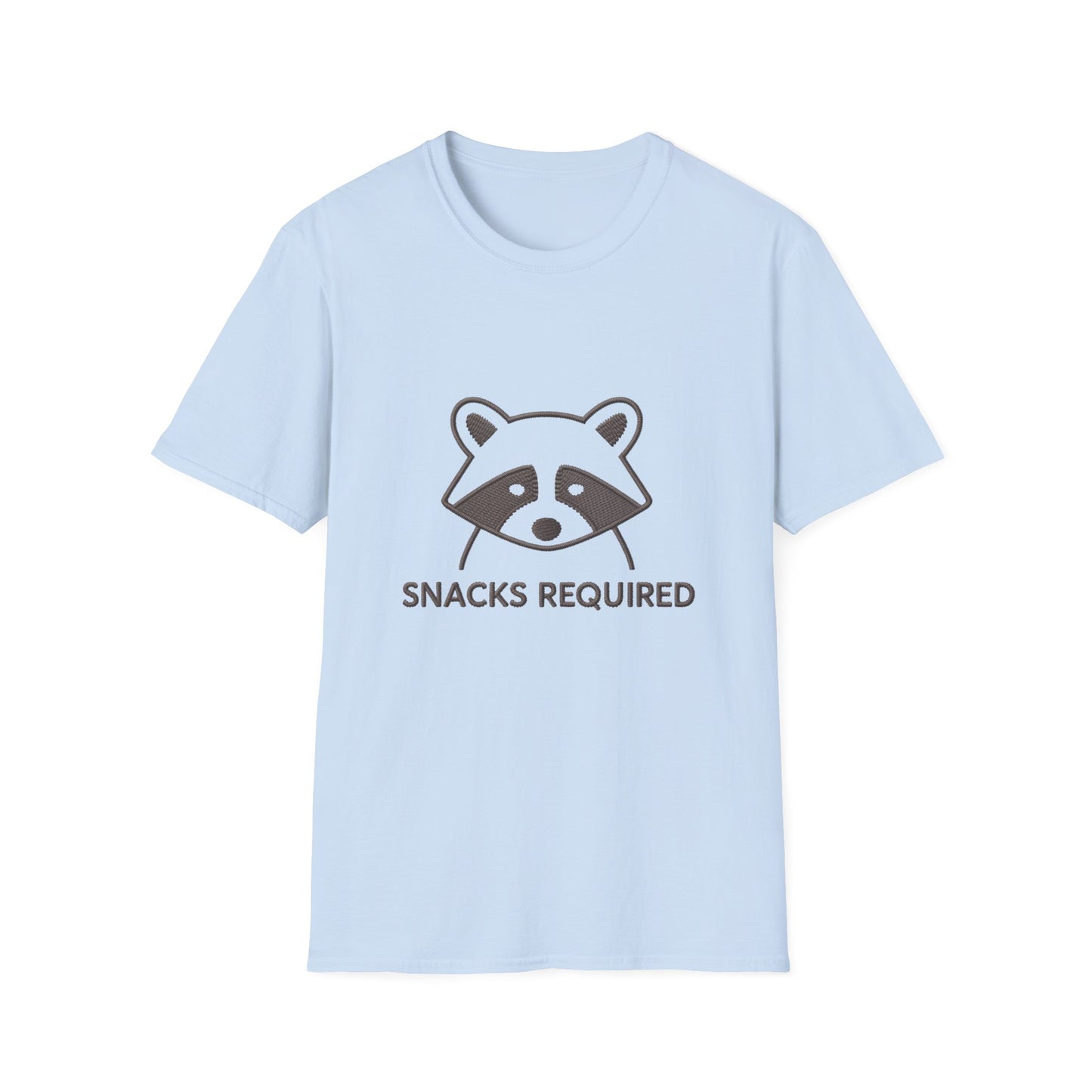 Hilarious Raccoon 'Snacks Required' T-Shirt – Adorable Animal Lover Funny Graphic Tee for Foodies & Casual Wear
